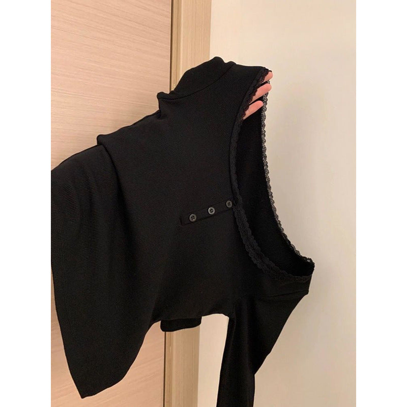 Femme Langarm-Spitzenbesetztes Ripp-Top Heidi-Mode