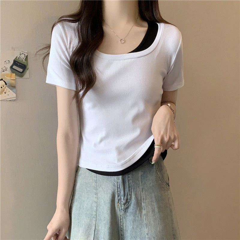 Femme Geschichtete Rippen T-Shirt Heidi-Mode