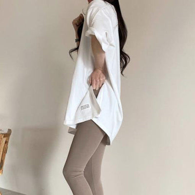 Damen Oversized Rundhalsausschnitt Freizeitoberteil mit umgeschlagenen Ärmeln Heidi-Mode