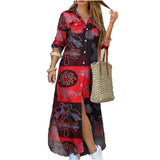 Damen nan langes Hemdkleid mit floralem Muster und seitlichem Schlitz Drune in Rot