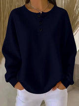 Damen nan Oversized Waffelstrick Henley-Pullover mit Knopfleiste und abgerundetem Saum Drune in Dunkelblau