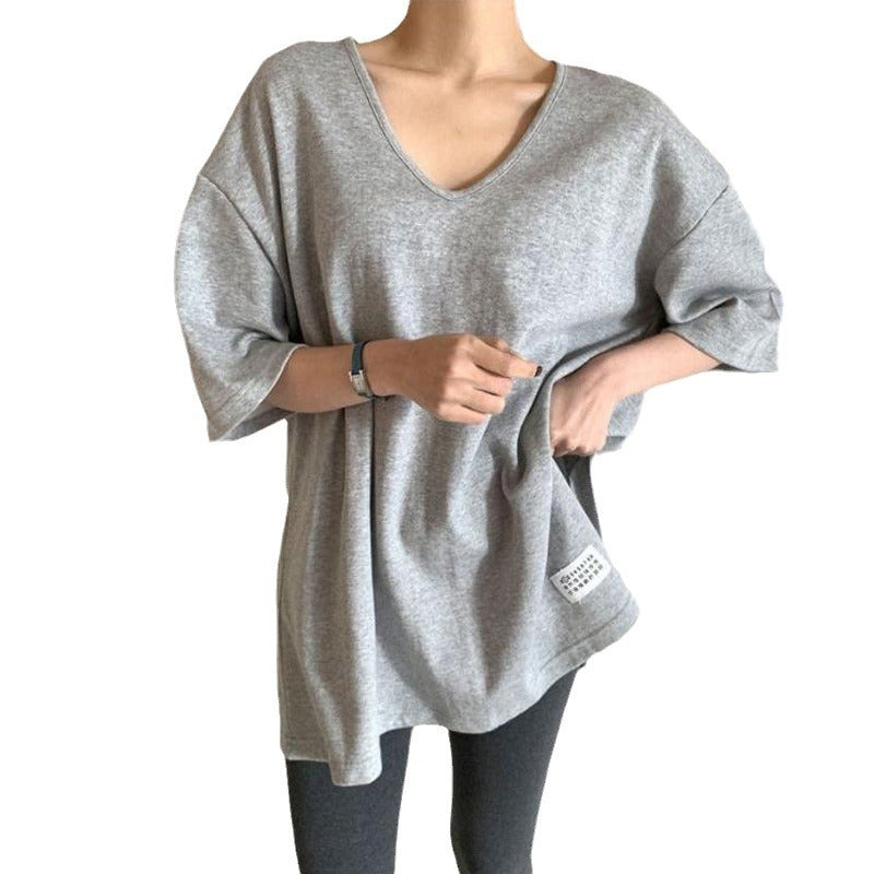 Damen Oversized Rundhalsausschnitt Freizeitoberteil mit umgeschlagenen Ärmeln Heidi-Mode