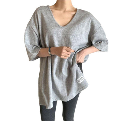 Damen Oversized Rundhalsausschnitt Freizeitoberteil mit umgeschlagenen Ärmeln Heidi-Mode