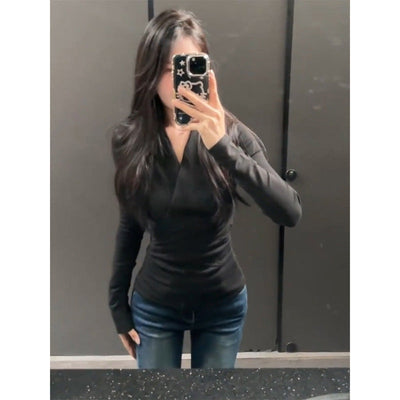 Damen Langarm-Wickeloberteil mit elegantem Schnitt Heidi-Mode