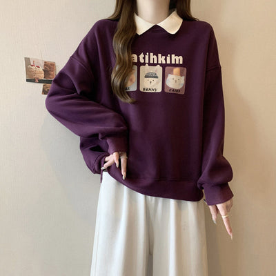 Damen Grafik Druck Sweatshirt mit stilvollem Kragen Heidi-Mode