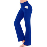 Damen nan ausgestellte Highwaist Yogahose mit seitlicher Handytasche und formendem Komfortbund Drune in Blau