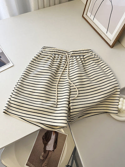 Femme Hoch Taillierte Gestreifte Lounge Shorts Heidi-Mode