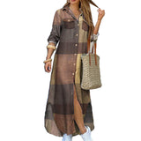 Damen nan langes Hemdkleid mit floralem Muster und seitlichem Schlitz Drune in Khaki