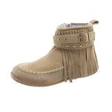 Damen nan Fransen-Mokassin-Stiefelette mit Ziergurt, Schnalle und weicher Gummisohle Drune in Cremeweiß