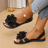 Damen Elegante Sandalen Mit Floralen Applikationen – Stilvolle Sommerschuhe in Schwarz