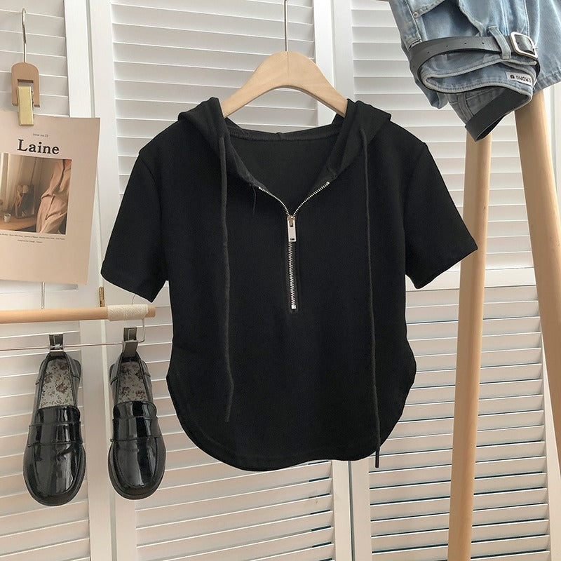 Femme Leichtgewicht Halb-Reißverschluss Hoodie mit kurzen Ärmeln Heidi-Mode