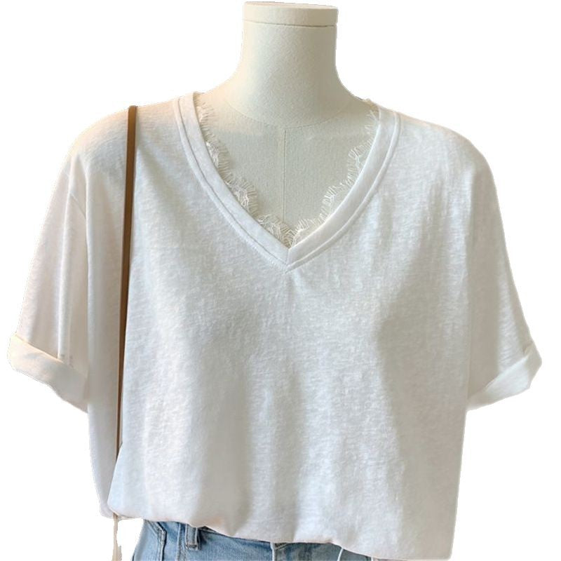 Femme Relaxed Fit V-Ausschnitt T-Shirt mit bequemen kurzen Ärmeln Heidi-Mode