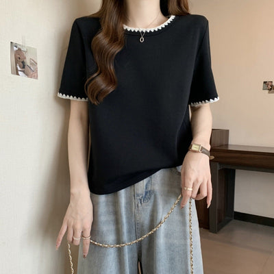 Femme Kurzarm-Top mit dekorativem Besatz Heidi-Mode