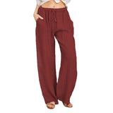 Damen nan weite Leinenhose mit elastischem Bund und Tunnelzug Drune in Weinrot