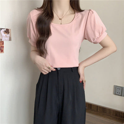 Femme Puff Ärmel Casual T-Shirt Heidi-Mode