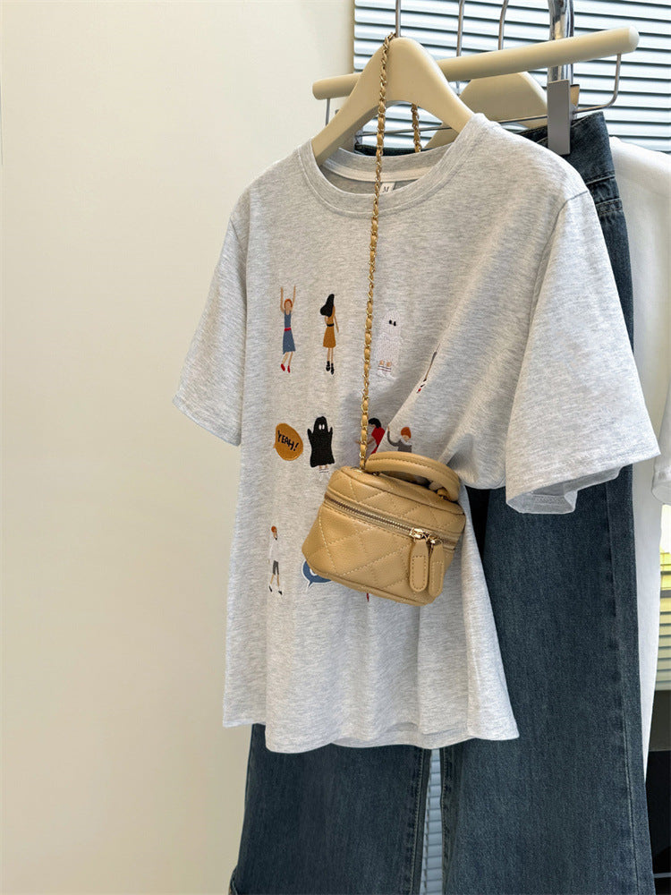 Femme Verspielt Illustriertes Grafik-T-Shirt Heidi-Mode