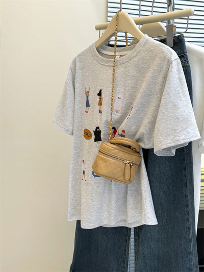 Femme Verspielt Illustriertes Grafik-T-Shirt Heidi-Mode