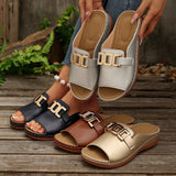 Damen Slip-On Keilabsatz Sandalen Mit Schnalle – Bequeme Plateauschuhe in Silber
