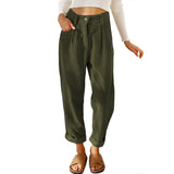 Damen nan weiche weite Cordhose mit hoher Taille, Bundfalten und umgeschlagenem Saum Drune in Olivgrün