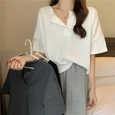 Femme Kurzarm Button-Up Rippentop Heidi-Mode