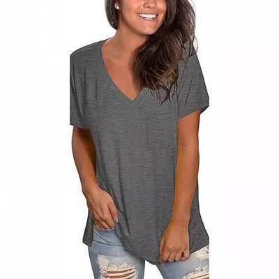 Damen lässiges V-Ausschnitt T-Shirt Heidi-Mode