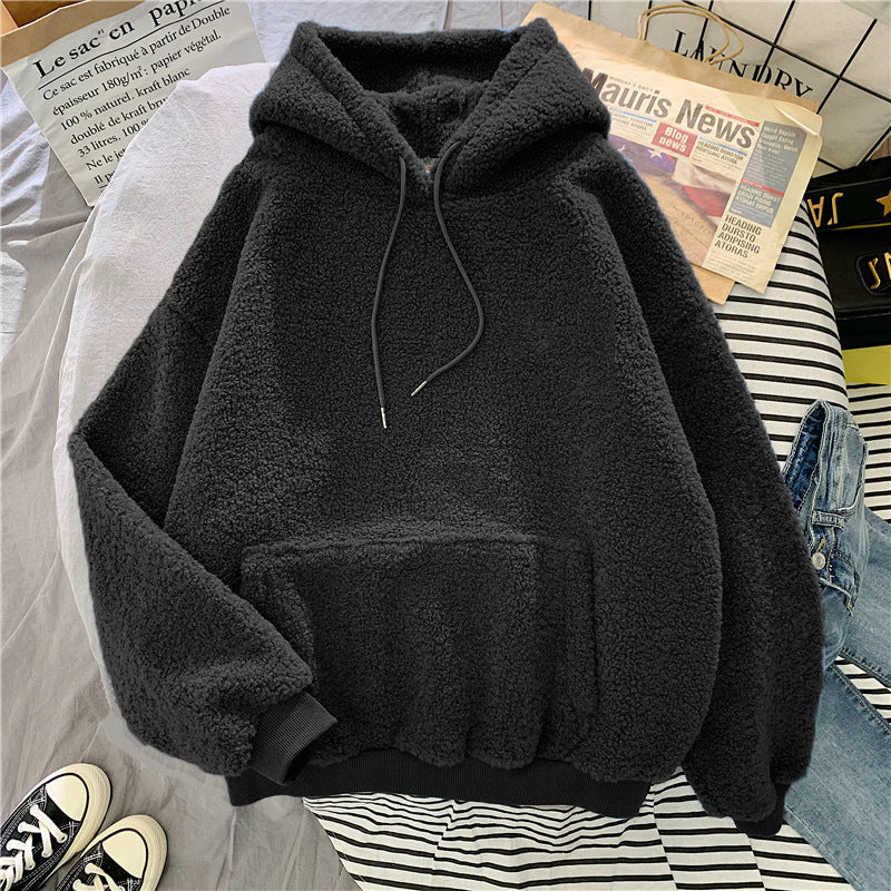 Femme Plüsch-Fleece-Hoodie mit Kängurutasche und verstellbaren Kordeln Heidi-Mode