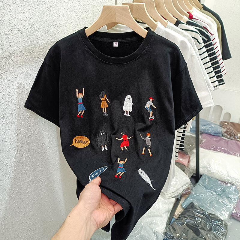 Femme Verspielt Besticktes Grafik-Shirt Heidi-Mode