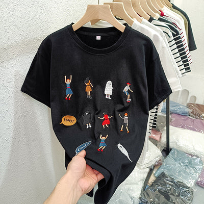 Femme Verspielt Besticktes Grafik-Shirt Heidi-Mode