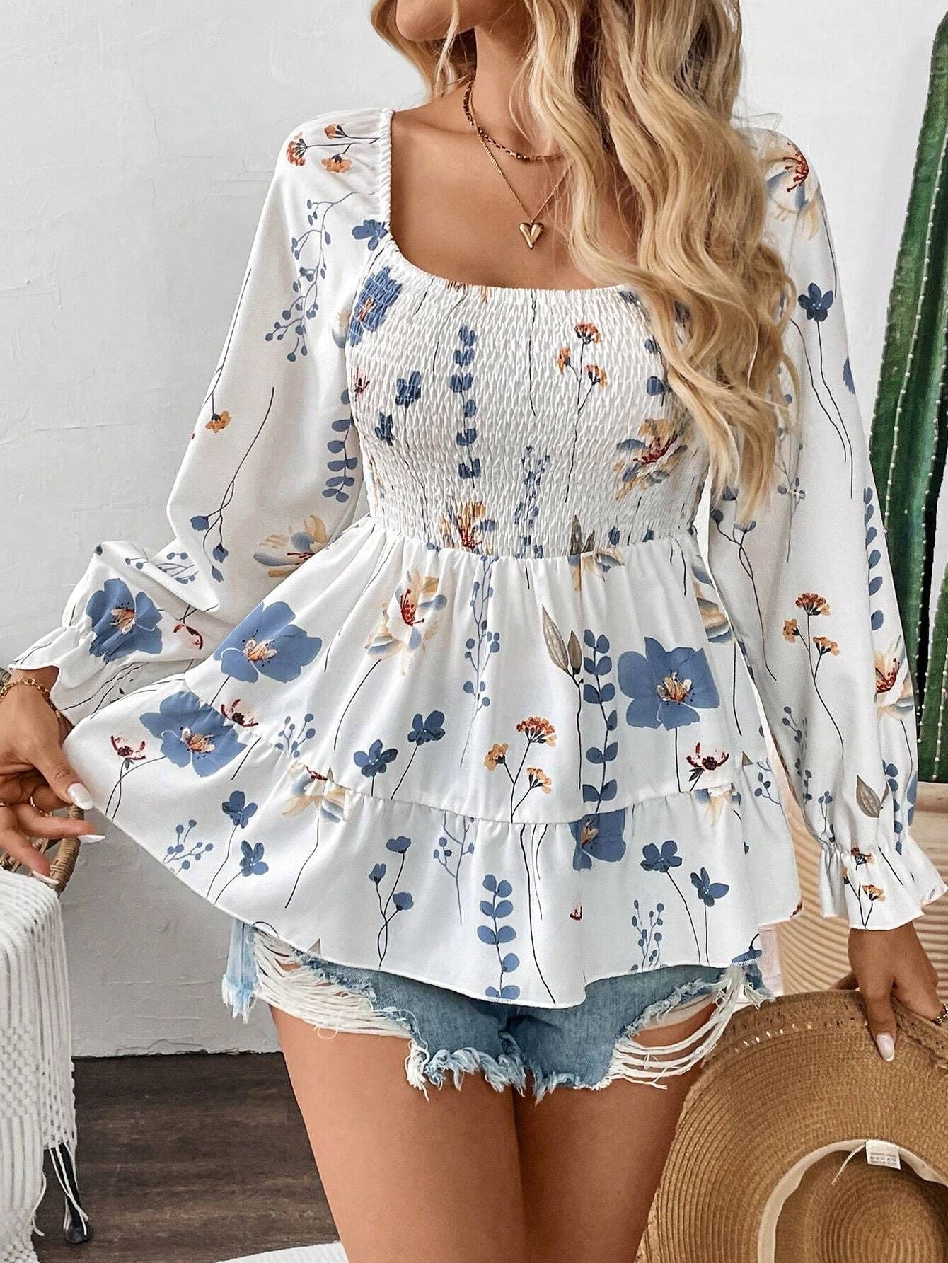 Carmela - Langarm-T-Shirt mit Blumenmuster