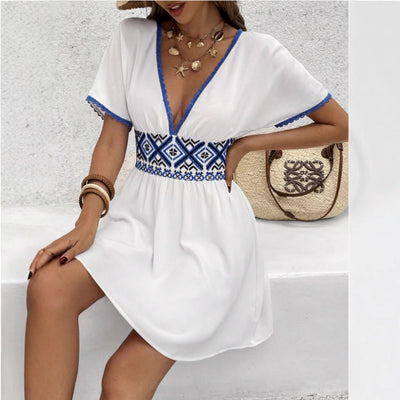 Rihayda - V-Hals Spitz Weiße Kleid