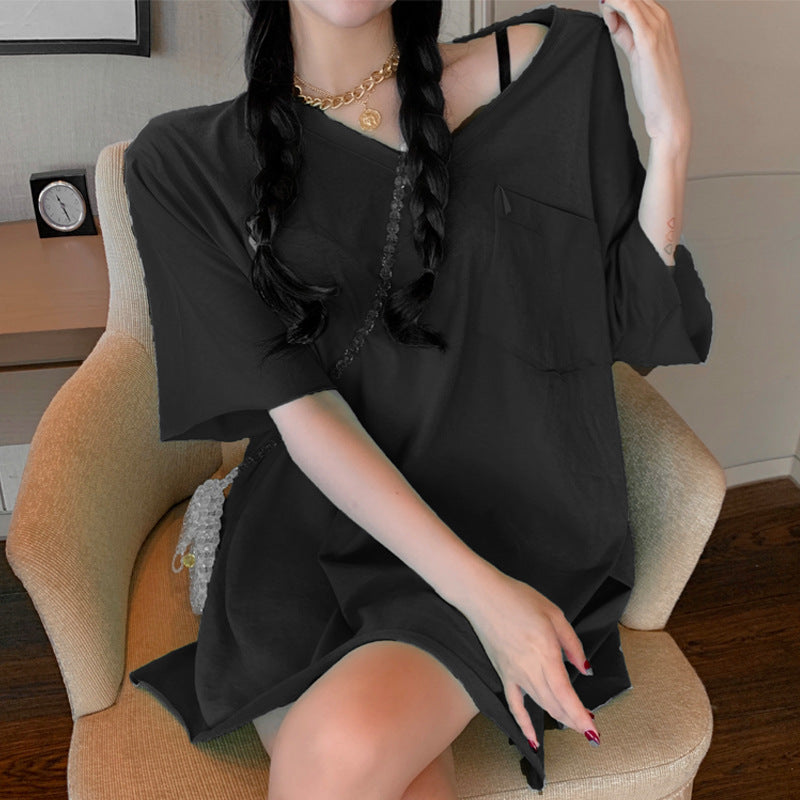 Damen Oversized V-Ausschnitt Top mit Taschen-Details Heidi-Mode