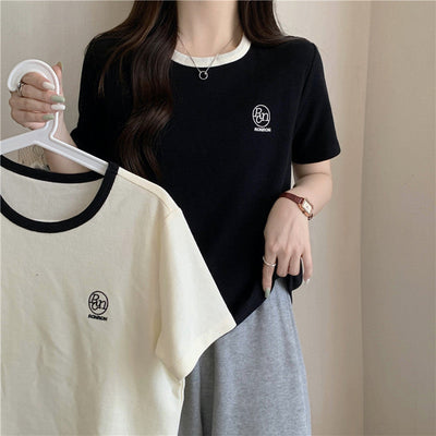 Femme Relaxed Fit Ripp Baumwoll-T-Shirt mit Kontrastbesatz Heidi-Mode