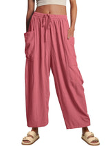 Damen nan weite Palazzohose aus leichtem Leinenmix mit Tunnelzug und seitlicher Tasche Drune in Pink