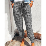 Damen nan lässige Leoparden-Print Jogginghose mit Tunnelzug, Eingrifftaschen und elastischen Bündchen Drune in Grau