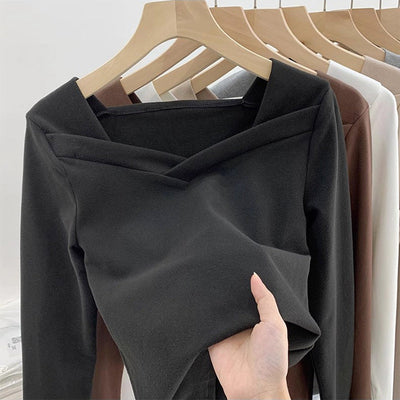 Damen Langarm V-Ausschnitt Bluse mit elegantem Design Heidi-Mode