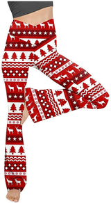 Damen nan taillenhohe Yogahose mit überkreuztem Bund und ausgestelltem Saum mit Schlitz Drune in Weihnachtsrot