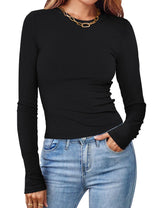 Damen Figurbetontes Langarmshirt Mit Rippstruktur – Schmaler Stretch Fit in Schwarz