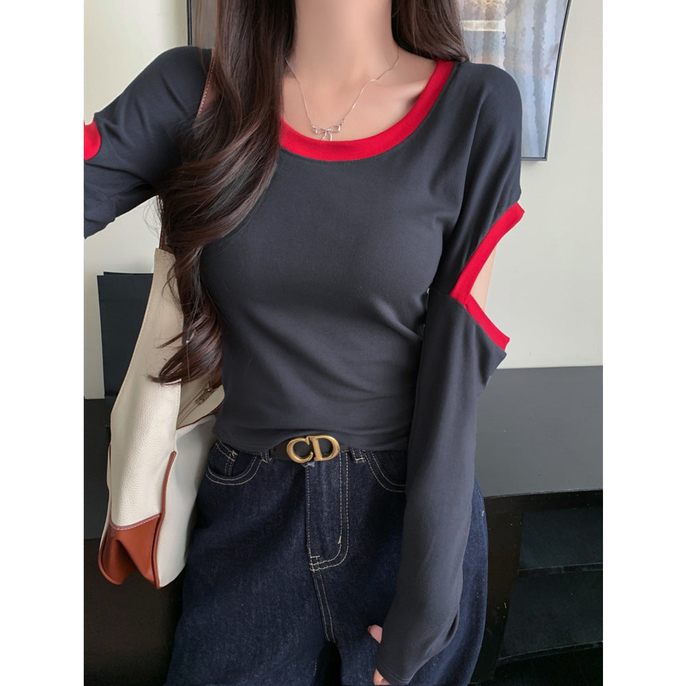 Femme Langarm-Ausschnitt-Detail-Oberteil Heidi-Mode