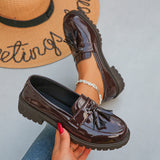 Damen nan elegante Lack-Tassel-Loafer mit profilierter Traktorsohle und gepolstertem Komfortfußbett Drune in Braun