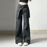 Damen stylische Utility-Hose mit weitem Schnitt und verstellbaren Binde-Details Drune in Schwarz
