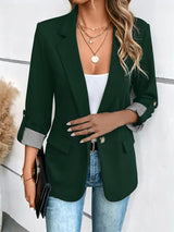 Damen nan taillierter dreiviertelarm Blazer mit Pattentaschen und umgeschlagenen Manschetten Drune in Dunkelgrün
