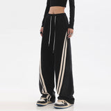 Damen nan weite Jogginghose mit hoher Taille und Jeansstoffeinsätzen sowie Seitenstreifen Drune in 20988 Schwarz