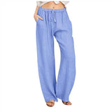 Damen nan weite Leinenhose mit Tunnelzug, hoher Bund und praktischen Seitentaschen Drune in Blau