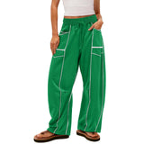 Damen nan weite Lounge-Hose mit Kordelzug, Kontrastpaspelierung und Cargo-Taschen Drune in Neongrün