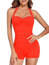 Damen Hochtaillierter Einteiler Badeanzug mit raffiniertem Raffungselement Drune in Orange