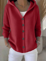Damen nan Kapuzen-Cardigan mit Knopfleiste und lässiger Oversize-Passform Drune in Weinrot