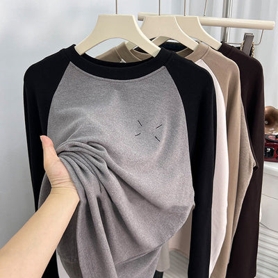 Femme Raglan-Ärmel Pullover Sweatshirt mit weichem Touch-Material Heidi-Mode