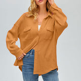 Damen nan oversized Waffelstrick Hemdjacke mit Brusttaschen und Knopfleiste Drune in Orange
