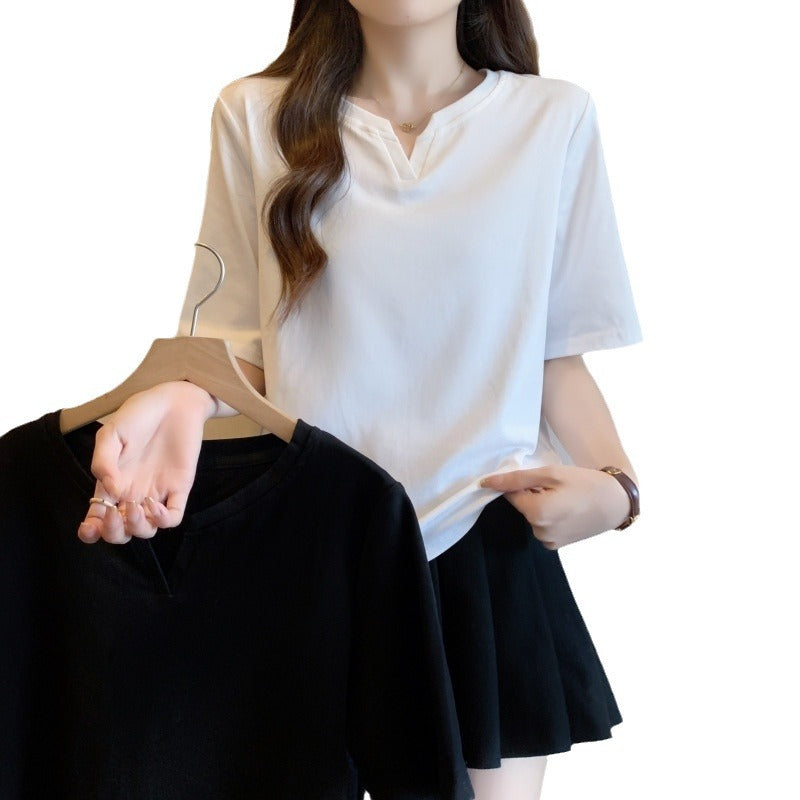 Damen Kurzarm V-Ausschnitt T-Shirt mit modernem Schnitt Heidi-Mode