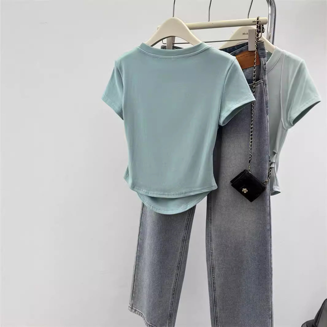 Femme Kurzarm Raffung Detail Top Heidi-Mode